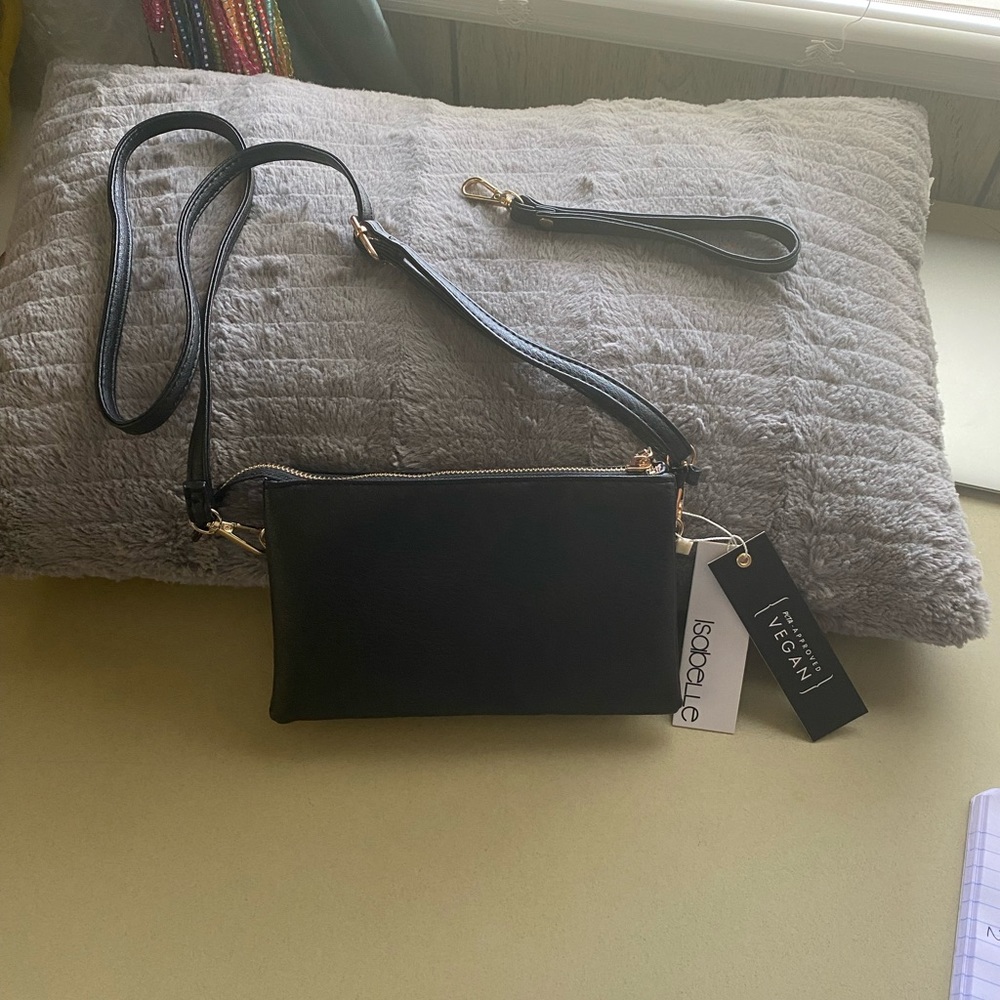 NWT ISabelle vegan leather crossbody/clutch/shoulder bag black - Picture 2 of 16